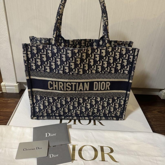 Dior Handbags - 🎁Large Dior Book ToteEcru and Blue Dior Oblique Embroidery